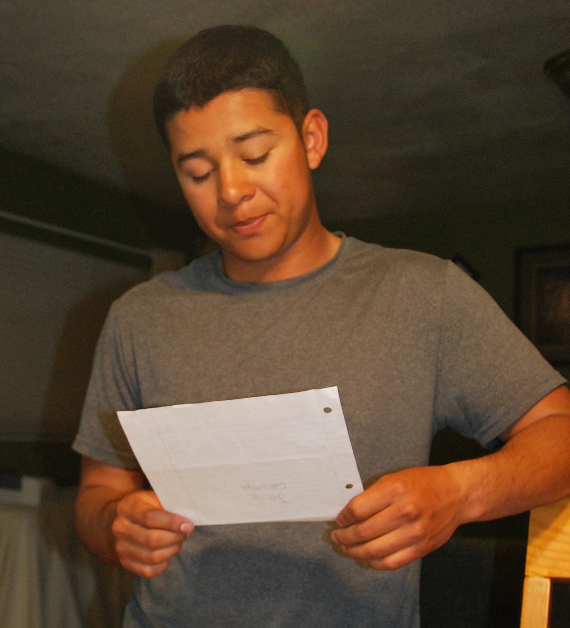 Jose Celaya, a senior at Wahluke High School, reads the letter he wrote to himself in eighth grade. In the letter, he told himself to stay away from bad things, such as drugs, and to hang out with people who would lead him toward good things.