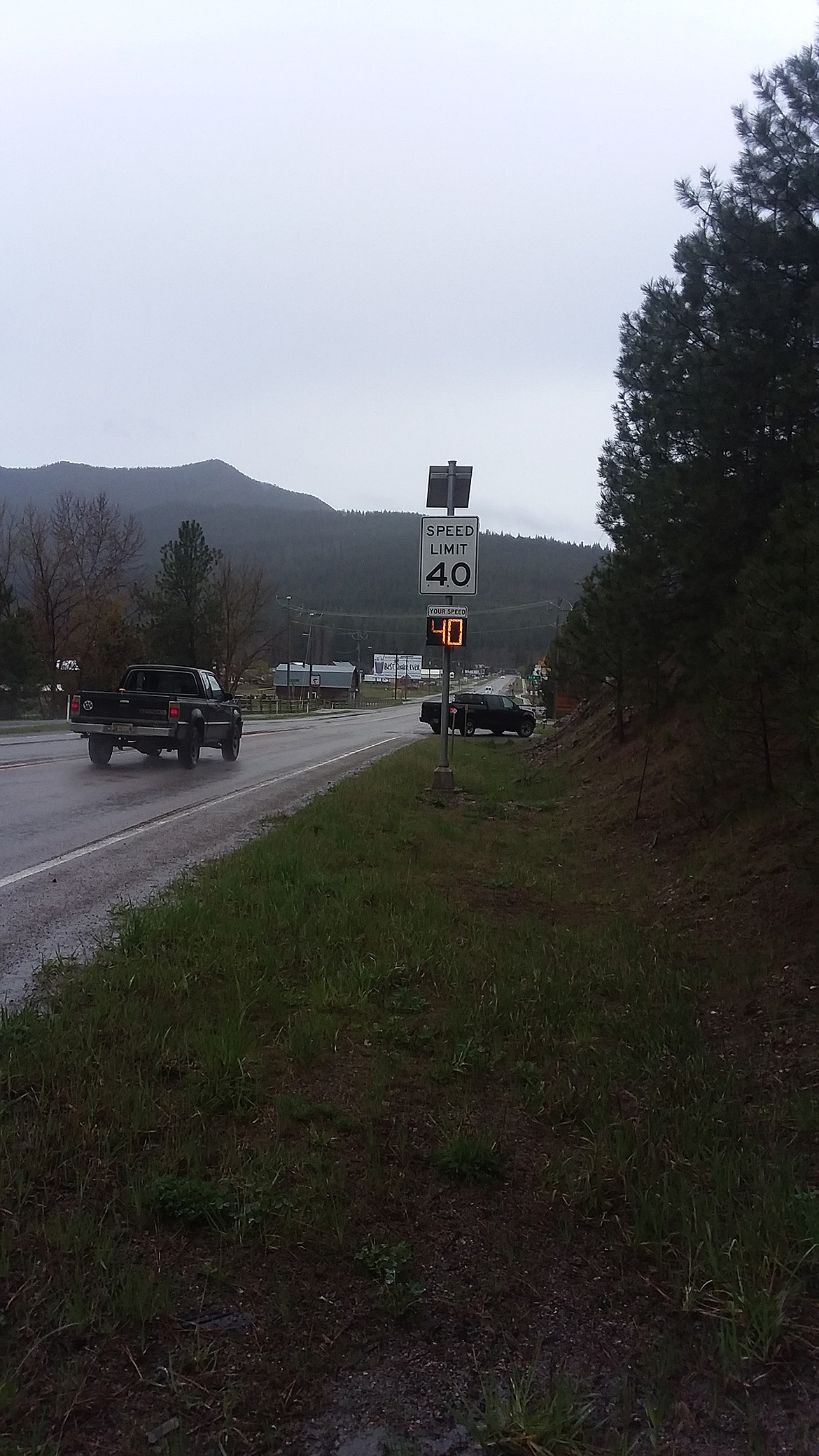 Montana Department of Transportation officials are hoping drivers will follow the directive to slow their speed on Montana 135 near the turnoff for Idaho Forest Group. The new speed limit is 40 miles per hour. (Monte Turner/Mineral Independent)