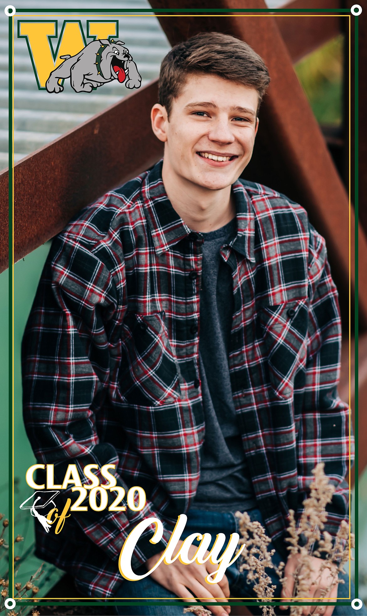 A mock-up of a banner featuring Whitefish High School graduate Clay Kann. A group of Whitefish parents organized an online fundraiser to create banners for each high school graduate to display downtown Whitefish as a way to recognize the Class of 2020 amid the COVID-19 pandemic, which resulted in schools being closed since March. (Design by Kathryn Hayes of Kintla Copy & Creative)