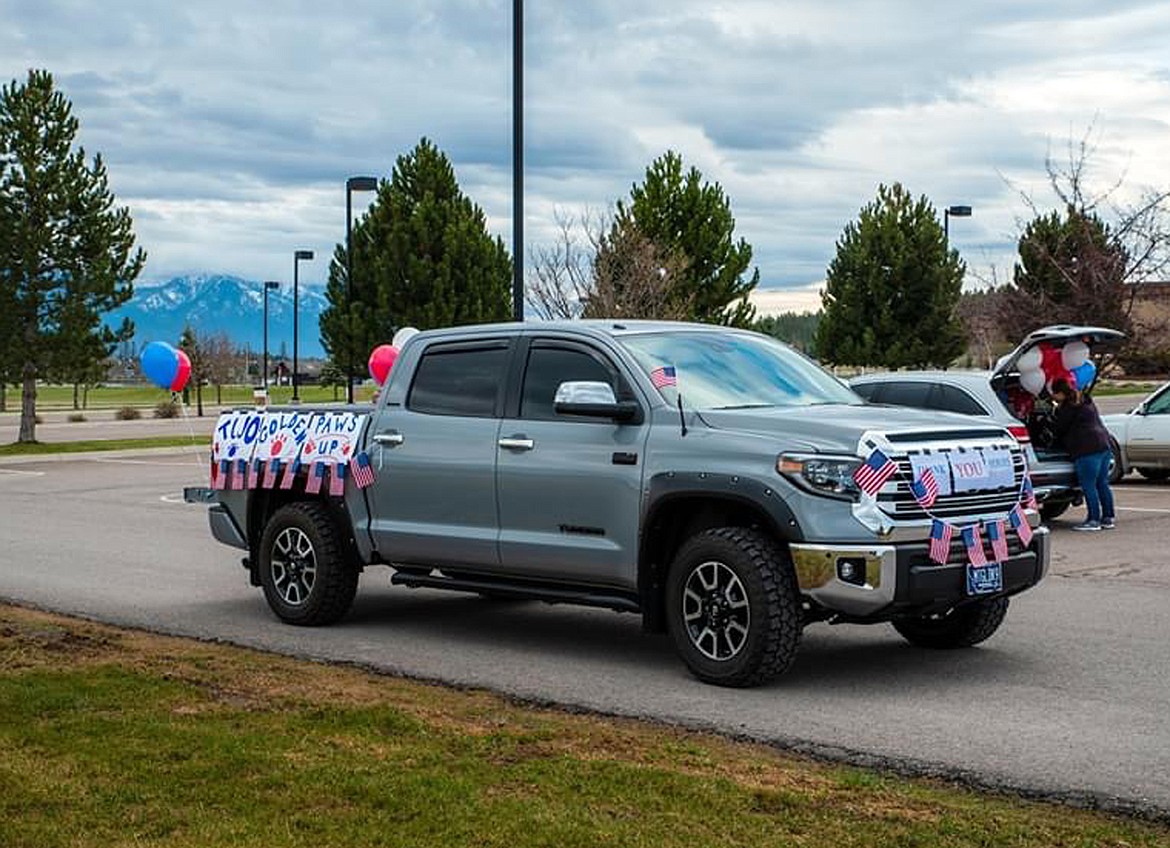 Vehicles gather preparing for recent parade held by Goldenstock Whitefish to thank workers on the frontline of the COVID-19 pandemic. (Photo courtesy Brian Kelley)