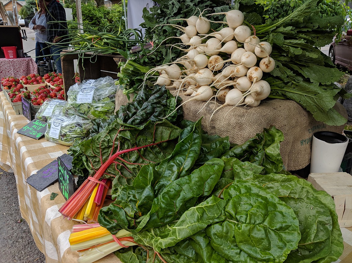 A vegetable display at the Bigfork Village Market during summer 2020.