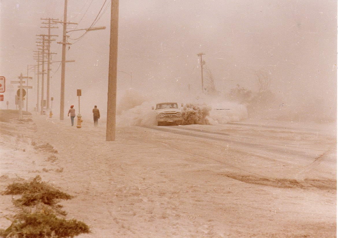 The ash dropped on Moses Lake by the eruption of Mount St. Helens left the town resembling a moonscape.