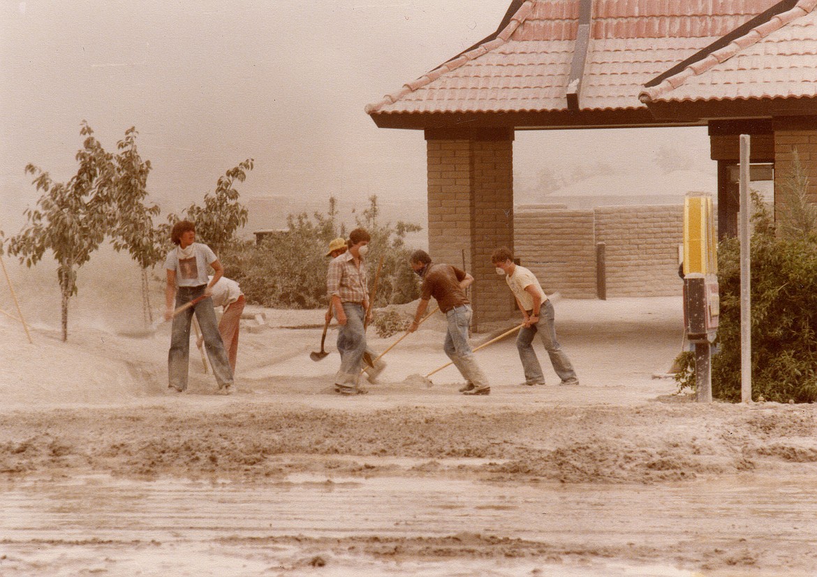 Cleaning up Mount St. Helens ash required substantial efforts, as these employees at the North Stratford Road McDonald’s discovered.