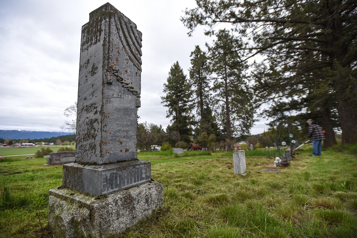 The gravestone of Charles W. Morrill, a U.S. Army veteran of the Civil War, at Lone Pine Cemetery in Bigfork on Friday, May 15. (Casey Kreider/Daily Inter Lake)
