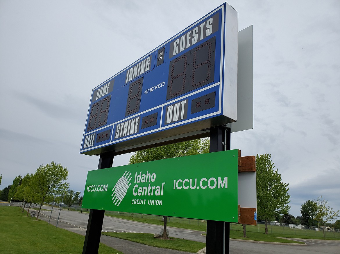 With money left over from fundraising for the 2018 Coeur d’Alene team which qualified for the Little League World Series, a scoreboard was built for Field 3 at the Canfield Sports Complex. On this side is the scoreboard.