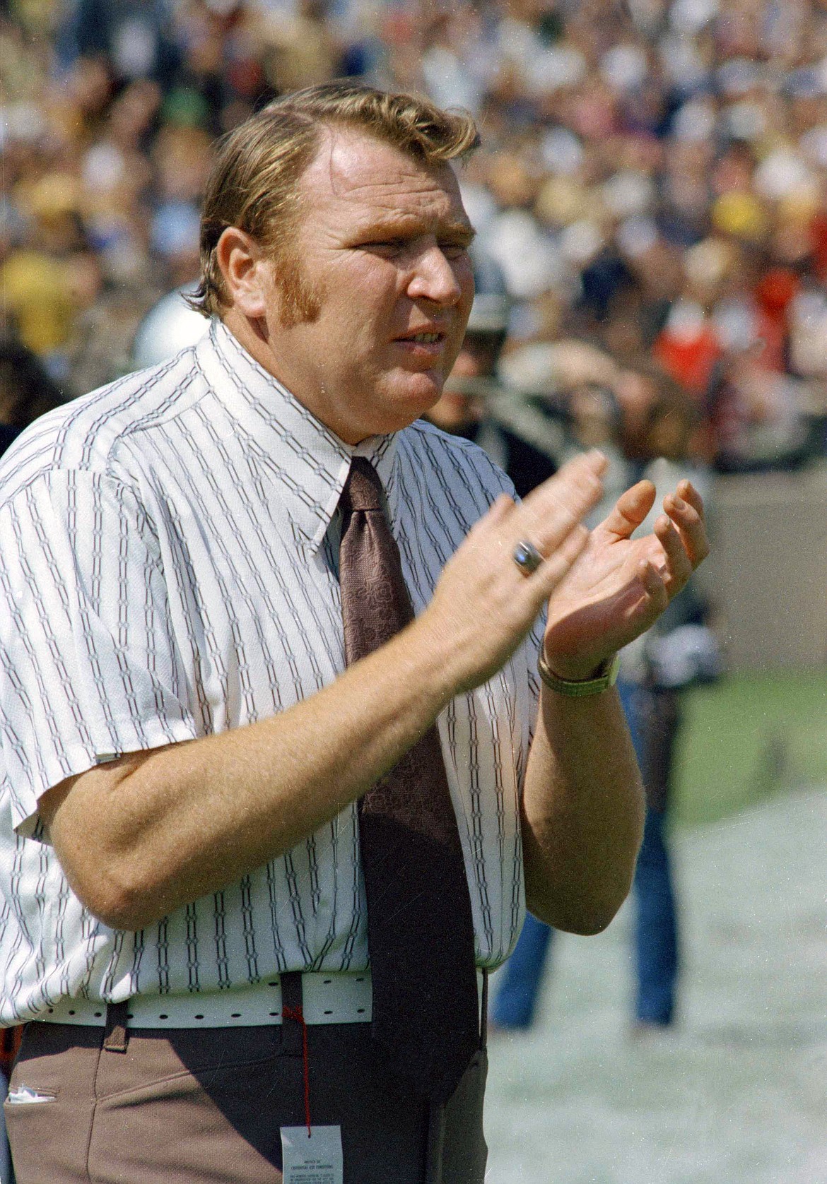 Oakland Raiders coach John Madden  pictured on the sidelines in October 1978.