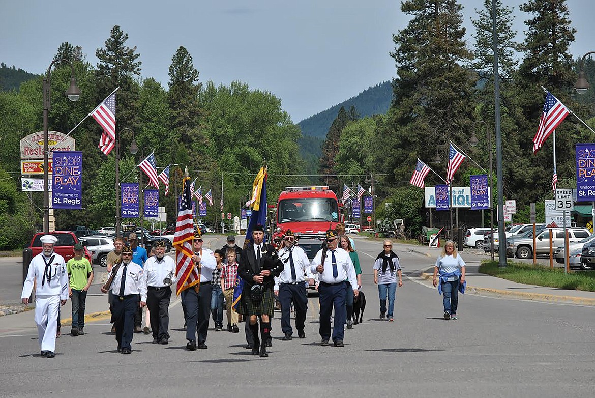 American Legion Ray Welch Post 13 leads a gathering through St. Regis during the Memorial Day Remembrance Ceremony held on May 25. (Amy Quinlivan/Mineral Independent)