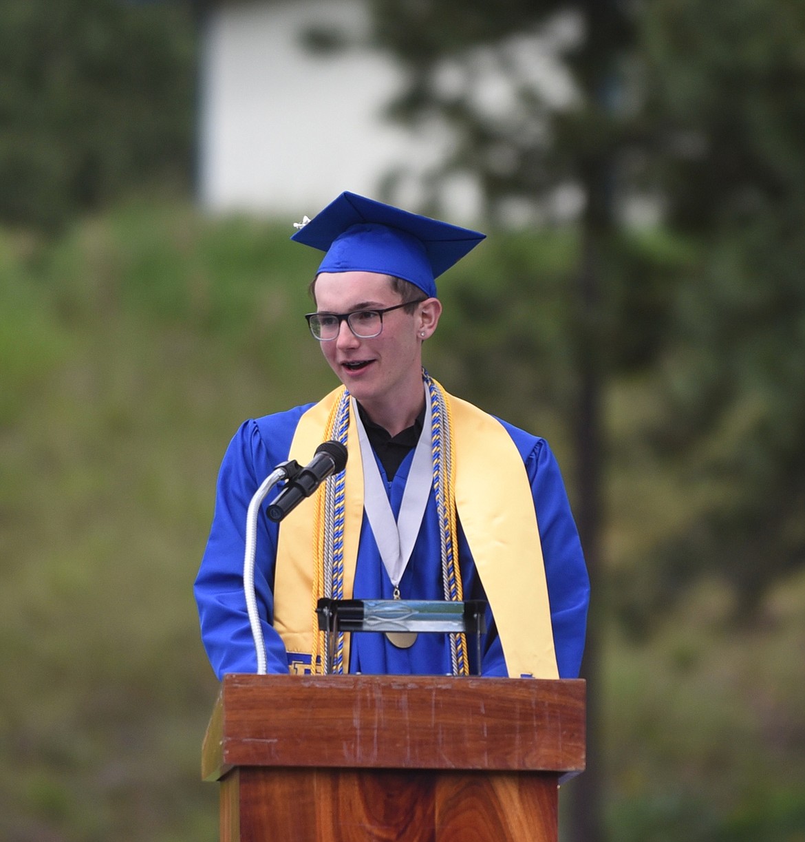 THOMPSON FALLS Class of 2020 salutatorian Daniel Ryan asked his classmates, friends and family to observe a moment of silence in memory of George Floyd and Amaud Arbery during Sunday’s graduation ceremony. (Scott Shindledecker/Valley Press)