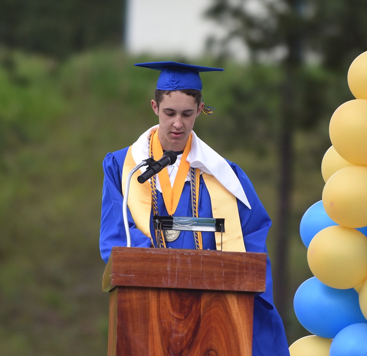 THOMPSON FALLS Class of 2020 valedictorian Ethan Brown addresses his classmates. (Scott Shindledecker/Valley Press)