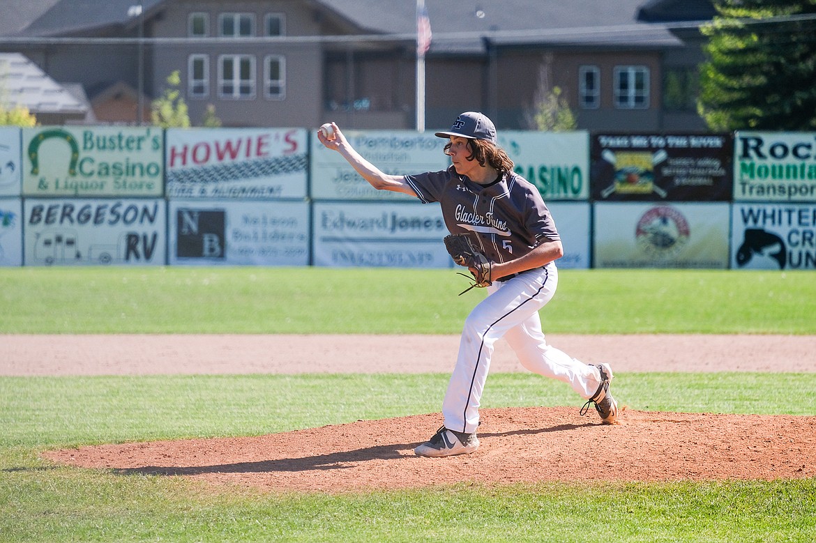 George Robbins fires a pitch in Friday’s game against the Mission Valley Mariners. (Daniel McKay/Whitefish Pilot)