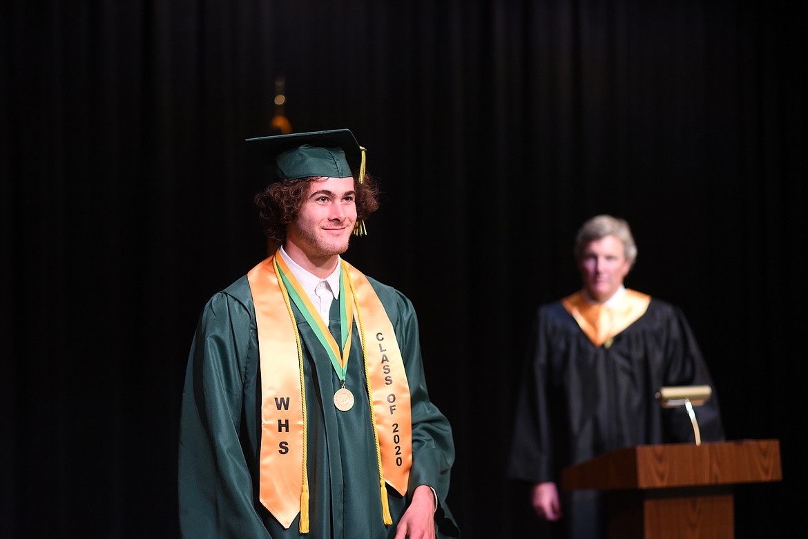 Senior Sam Menicke smiles for the camera during the filming of the 2020 graduation video. (Daniel McKay/Whitefish Pilot)