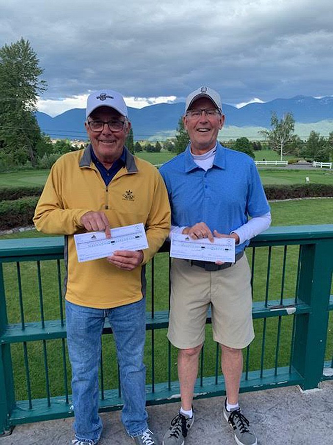 Jim Lind, left, and Mike Peissig, each scored holes-in-one at the 2020 Polson Senior Open May 31 at Polson Bay Golf Course. Peissig scored his ace on No. 13 while Lind’s was on No. 9. (Photo courtesy Polson Bay Golf Course)