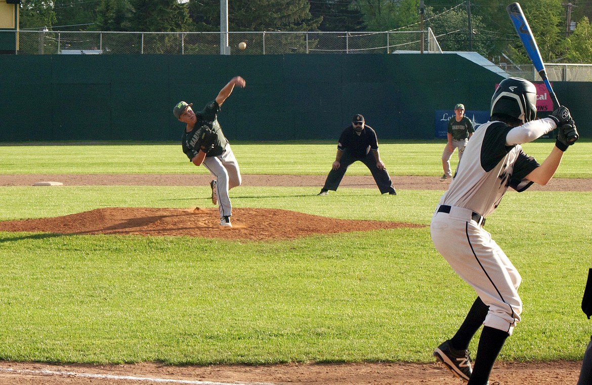 Mission Valley Mariners’ Dawson Dumont pitches as the Mariners play against the Glacier Twins B on Thursday, June 4 in Whitefish. (Whitney England/Lake County Leader)