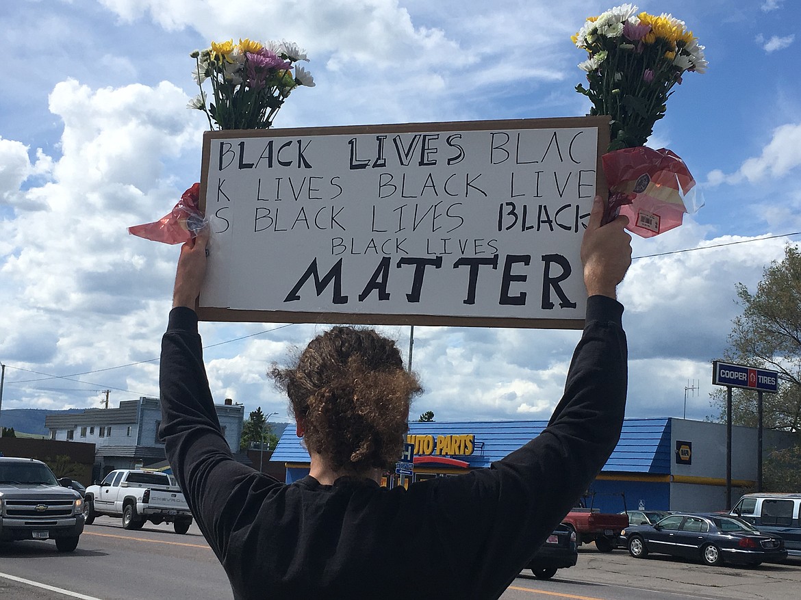 A Black Lives Matter protester in Polson last week.