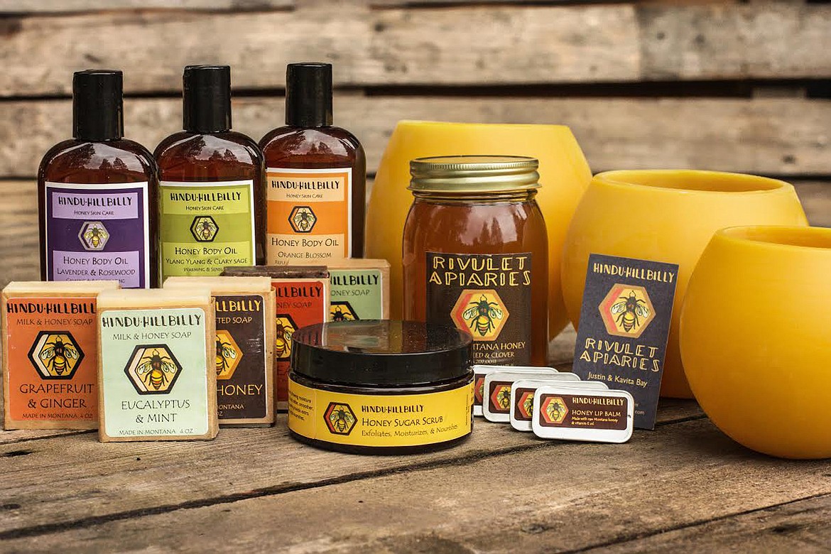 A sampling of the products made by Rivulet Apiaries & Hindu Hillbilly Farms near Alberton. (Photo courtesy Hindu Hillbilly)