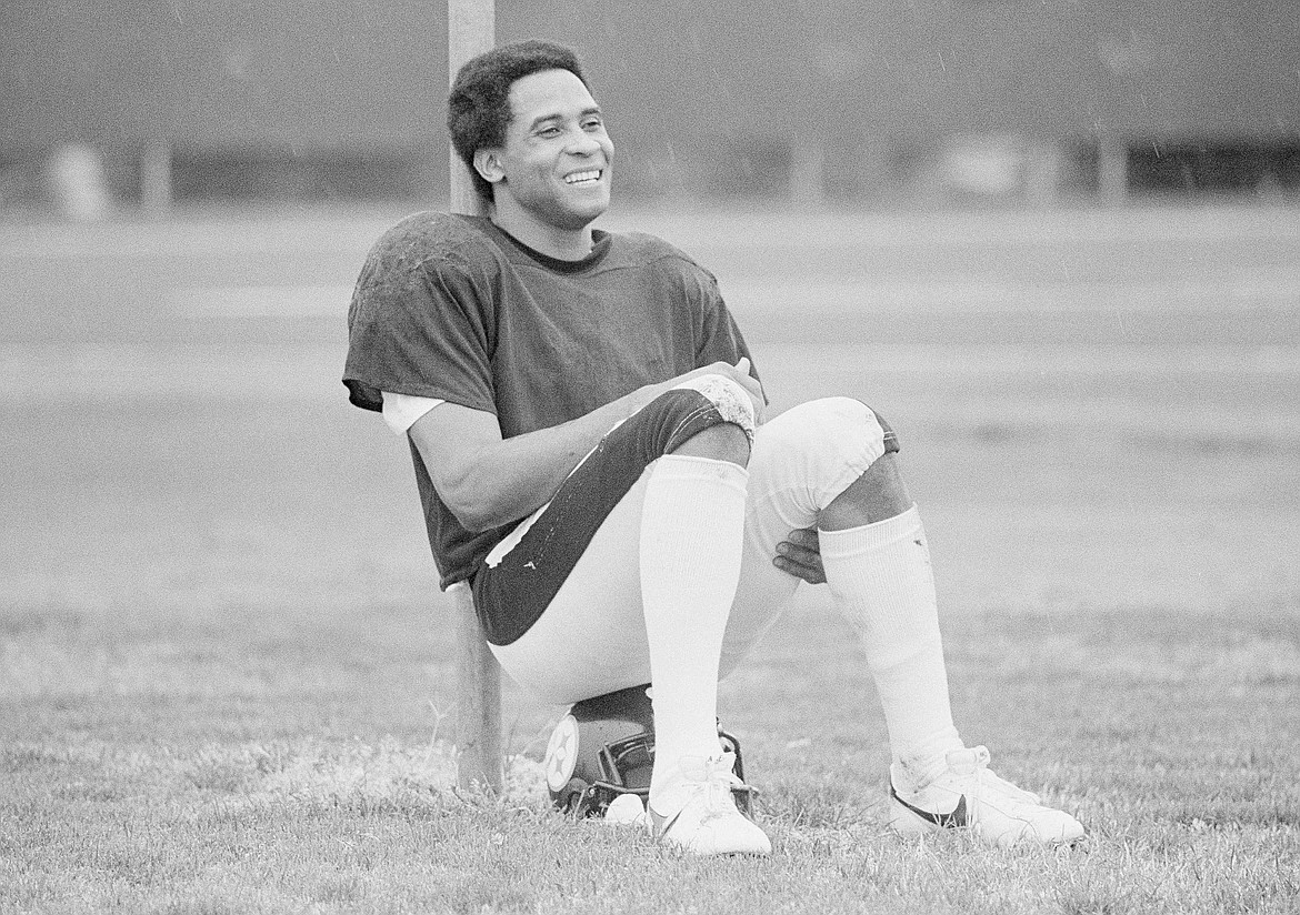Pittsburgh Steelers wide receiver Lynn Swann, at practice at Cal State Fullerton prior to Super Bowl XIV vs. the Los Angeles Rams in 1980.