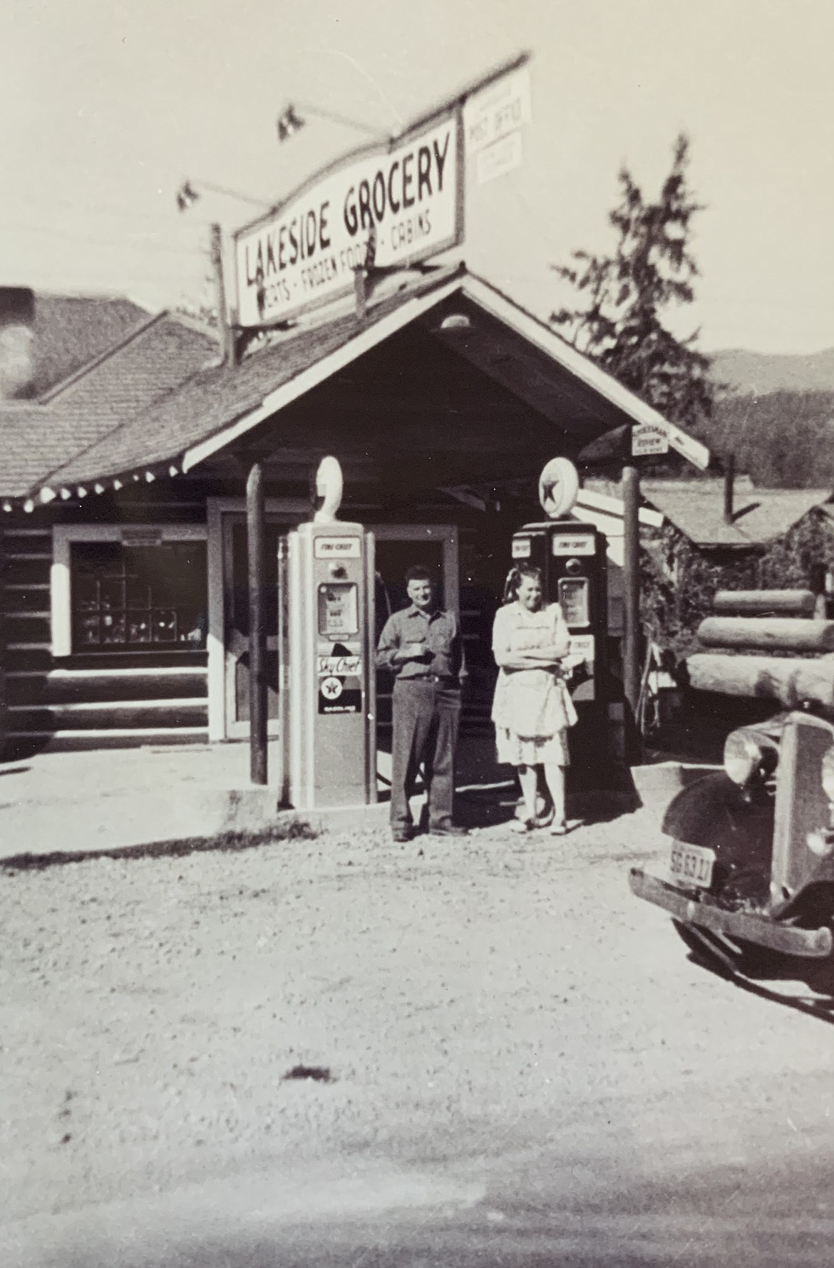 Raymond and Clara Evans are pictured in front of what would become the Lakeside Mercantile. (Courtesy Donny Granger)