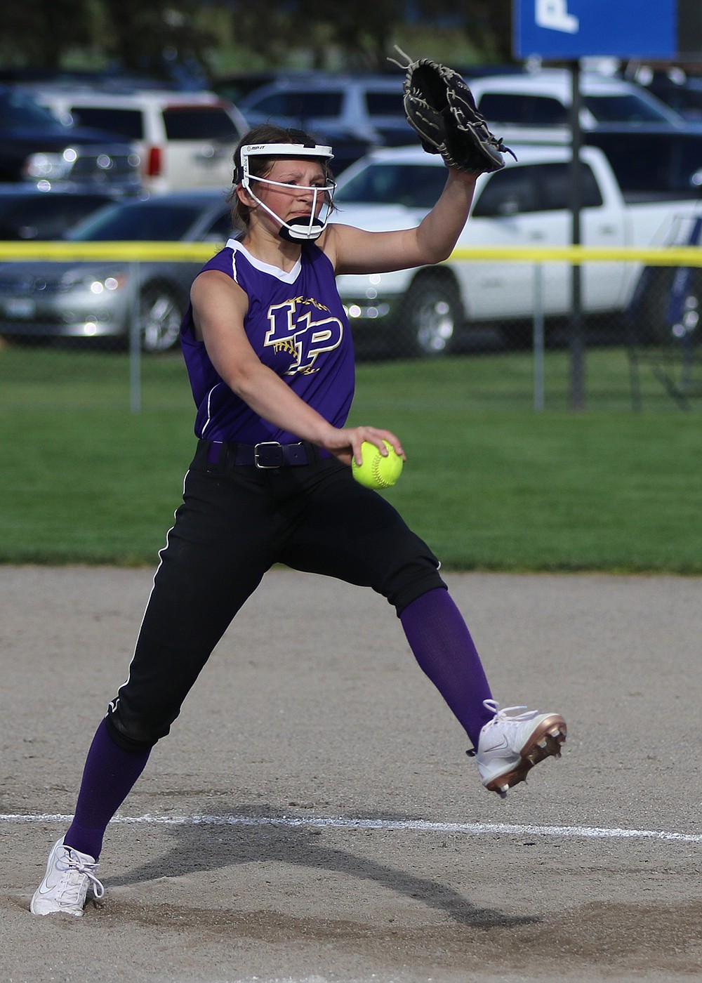 14U Polson Lady Pirate Nikki Kendall plays in a game at the 2020 Emeralds Smash softball tournament in Kalispell June 26-28. (Bob Gunderson photo)