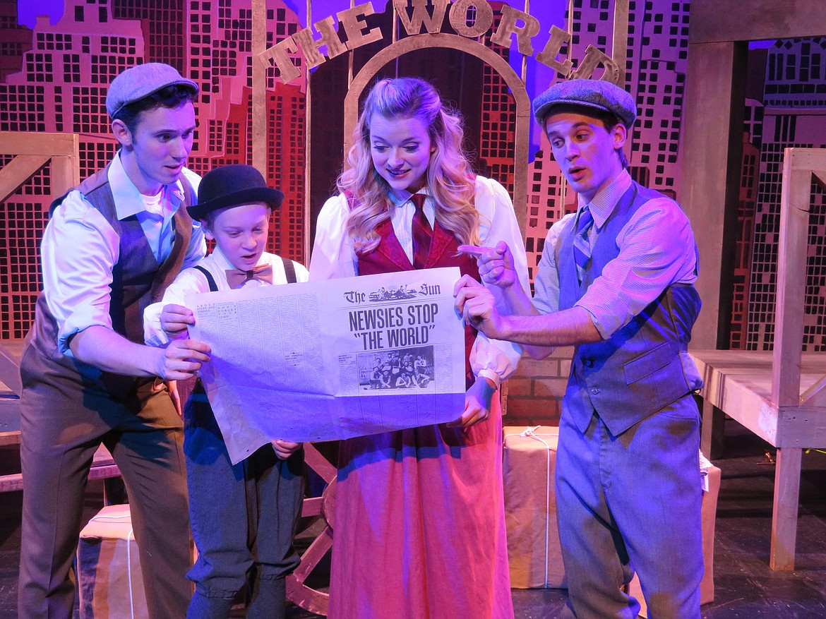 $ID/NormalParagraphStyle:Courtesy photo
$ID/NormalParagraphStyle:Ben Dow, Teddy Cotton, Amanda Dolph and Joey Carroll star in the Bigfork Summer Playhouse production of “Newsies,” which opened July 2.