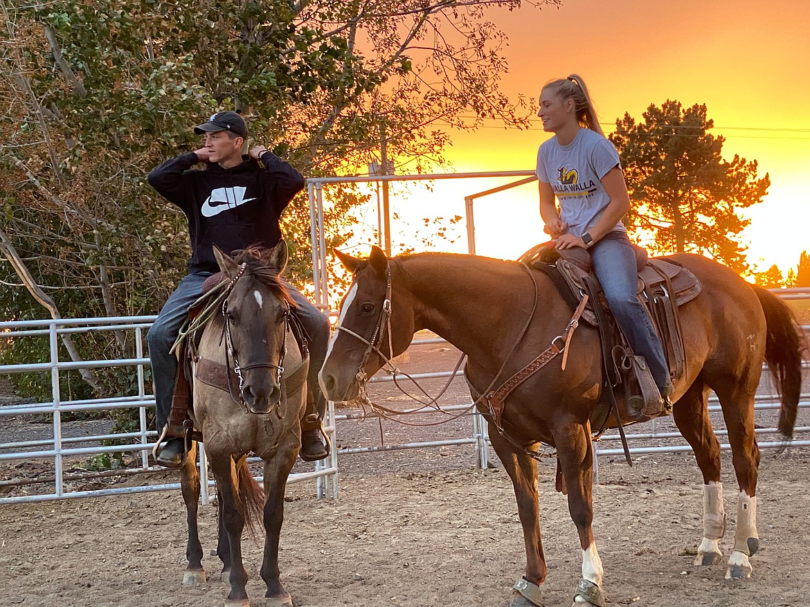 Without events this summer, Aubree Skone, right, has been spending her evenings practicing out back of her parents’ home.