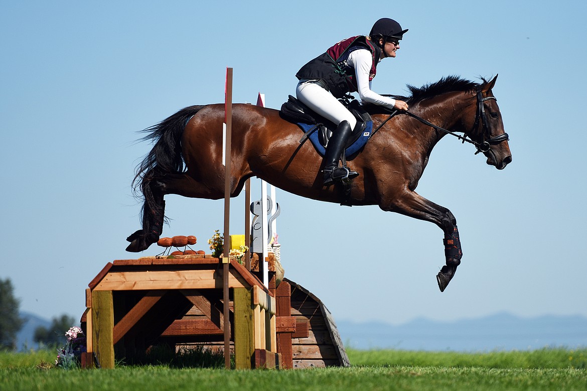 Amy Bowers rides Del Mar Belle in the Senior Open Novice E cross-country division during The Event at Rebecca Farm on Thursday, July 25, 2019. (Casey Kreider/Daily Inter Lake)