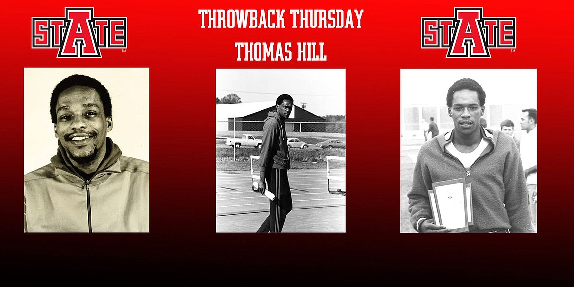 Photo courtesy Arkansas State athletics 
 Thomas Hill, a star hurdler at Arkansas State and an Olympic bronze medalist, is the father of former Duke basketball player Thomas Hill.