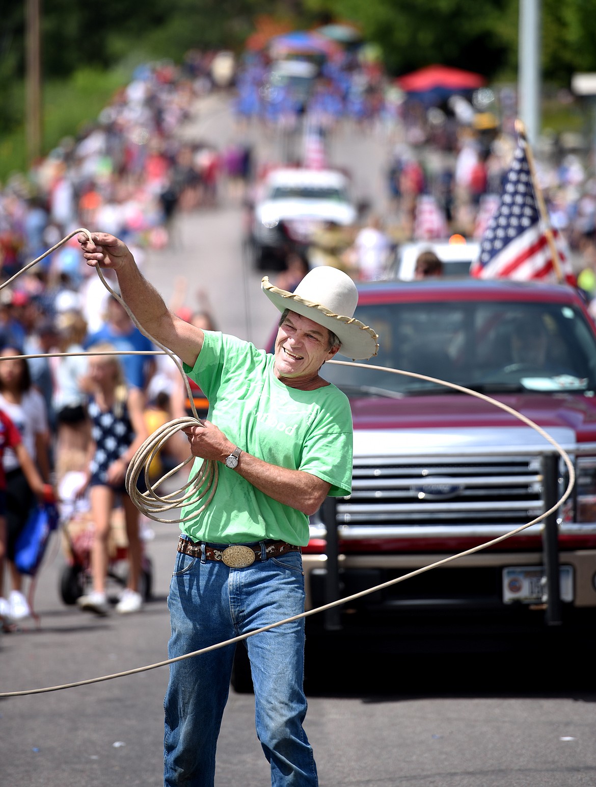 Daily Inter Lake file photo by Brenda Ahearn
Lasso tricks during the Bigfork Fourth of July Parade on Tuesday afternoon, July 4, 2018.