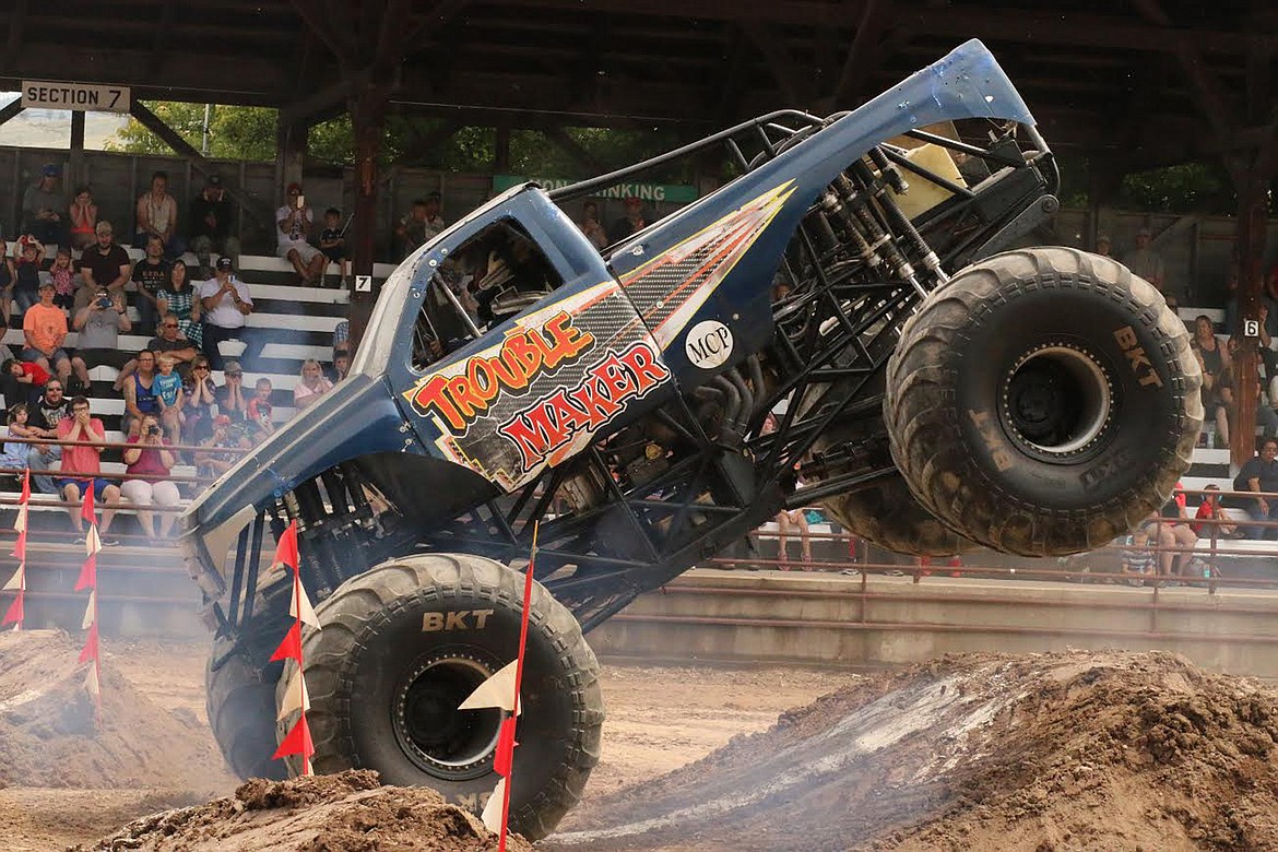 Trouble Maker was one of many monster trucks which thrilled spectators last Saturday at the Sanders County Fairgrounds. (Chuck Bandel/Valley Press)