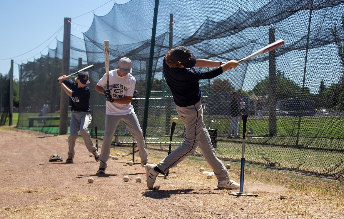 Columbia Basin Riverdogs players line up for hitting practice in Ephrata on Wednesday afternoon as they get set to get back to action after a short break for the holiday weekend.