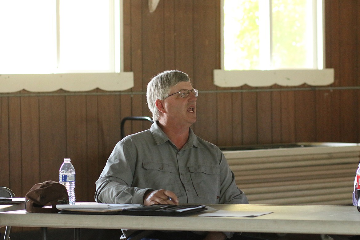 Sanders County Fair Board Chairman Randy Woods speaks at a meeting last week about the fair. After a 4-1 vote, the fair won’t be held in 2020. (Chuck Bandel/Valley Press)