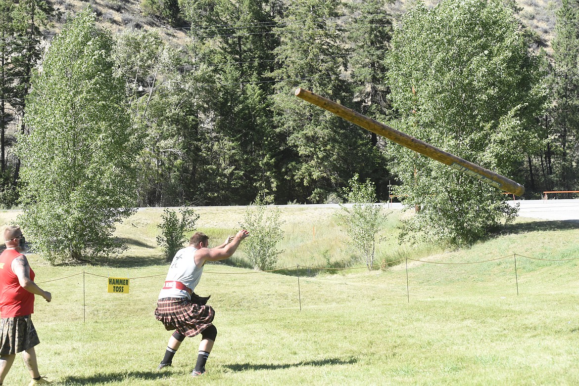 John Van Beuren of Boise, Idaho, competes in the caber toss. (Will Langhorne/The Western News)