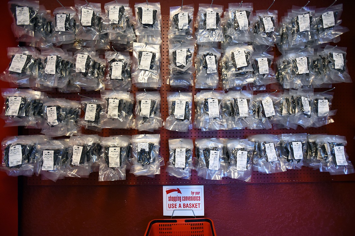 A selection of different flavors of jerky on display at M&S Meats & Mercantile in Kalispell on Thursday, July 23. (Casey Kreider/Daily Inter Lake)