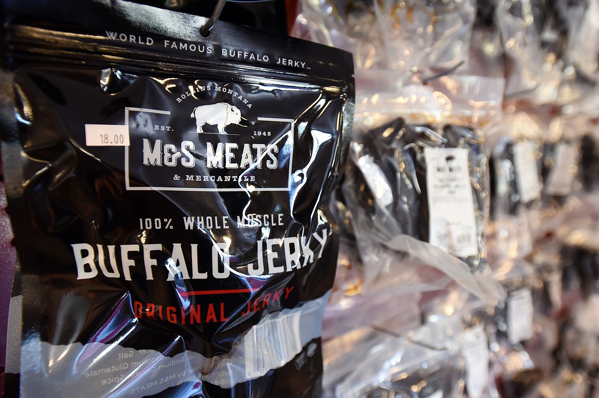 New packaging and a new logo are shown on a package of buffalo jerky at M&S Meats & Mercantile in Kalispell on Thursday, July 23. (Casey Kreider/Daily Inter Lake)