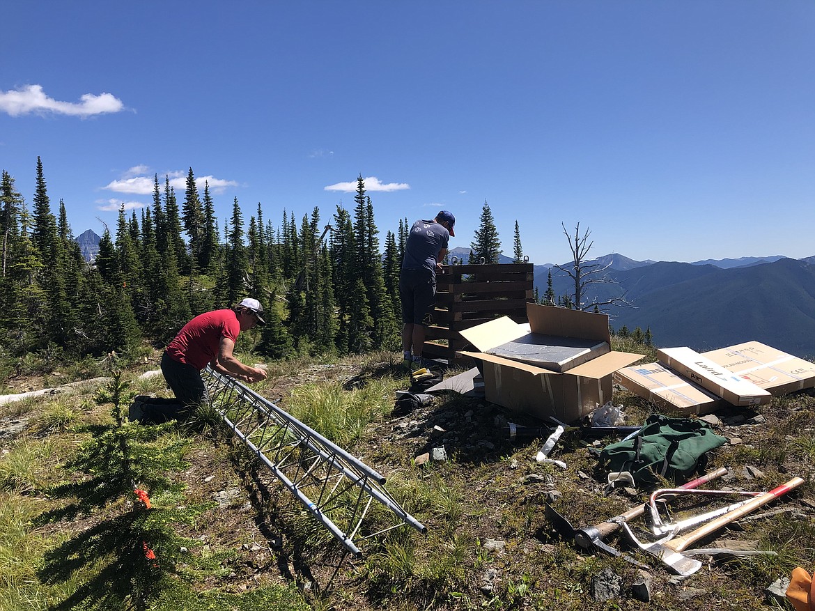 Crews assemble a weather station on Tunnel Ridge near Essex. (Photo provided by Friends of Flathead Avalanche Center)