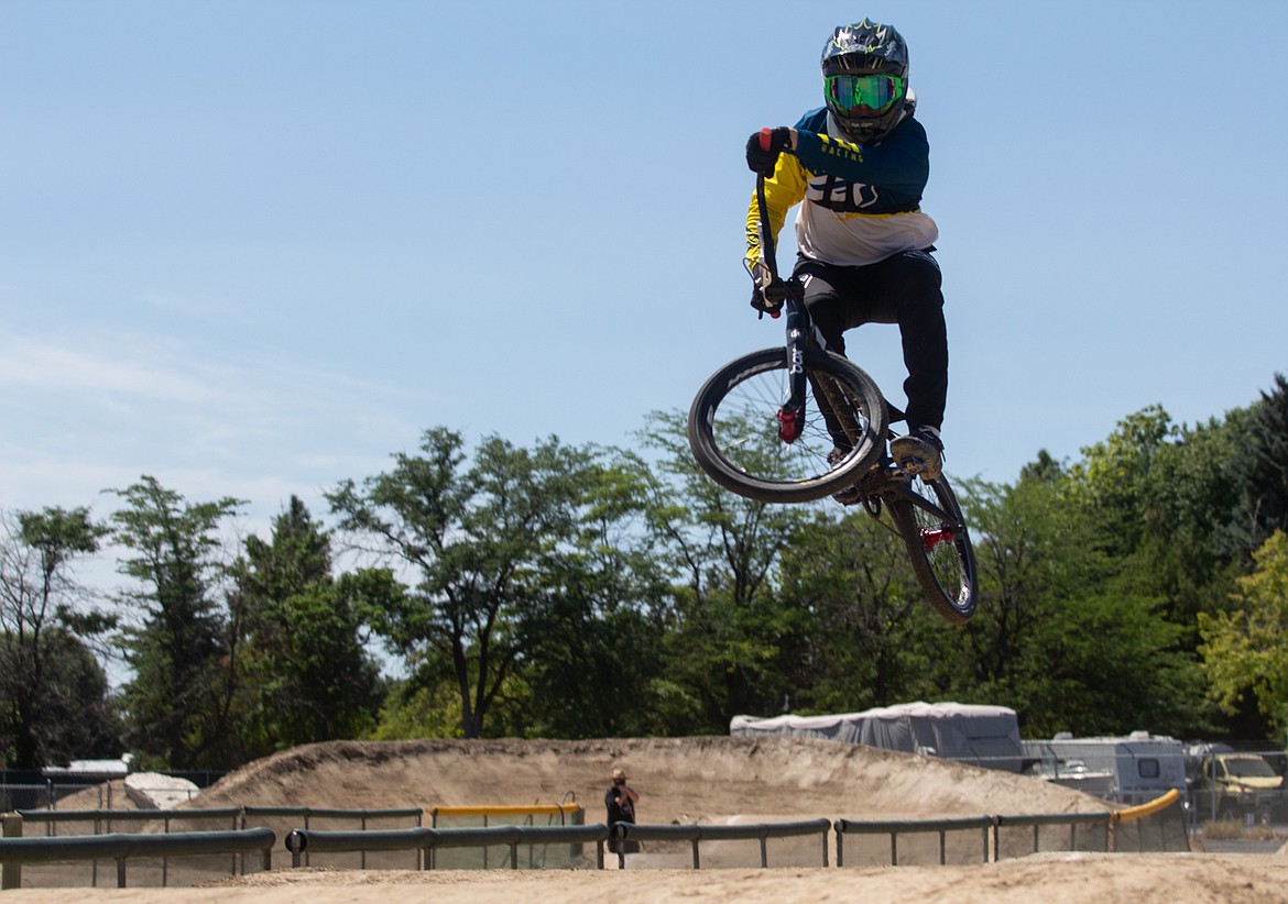 A BMX rider catches massive air on Sunday afternoon in Moses Lake at the single-point race event hosted by Moses Lake BMX.