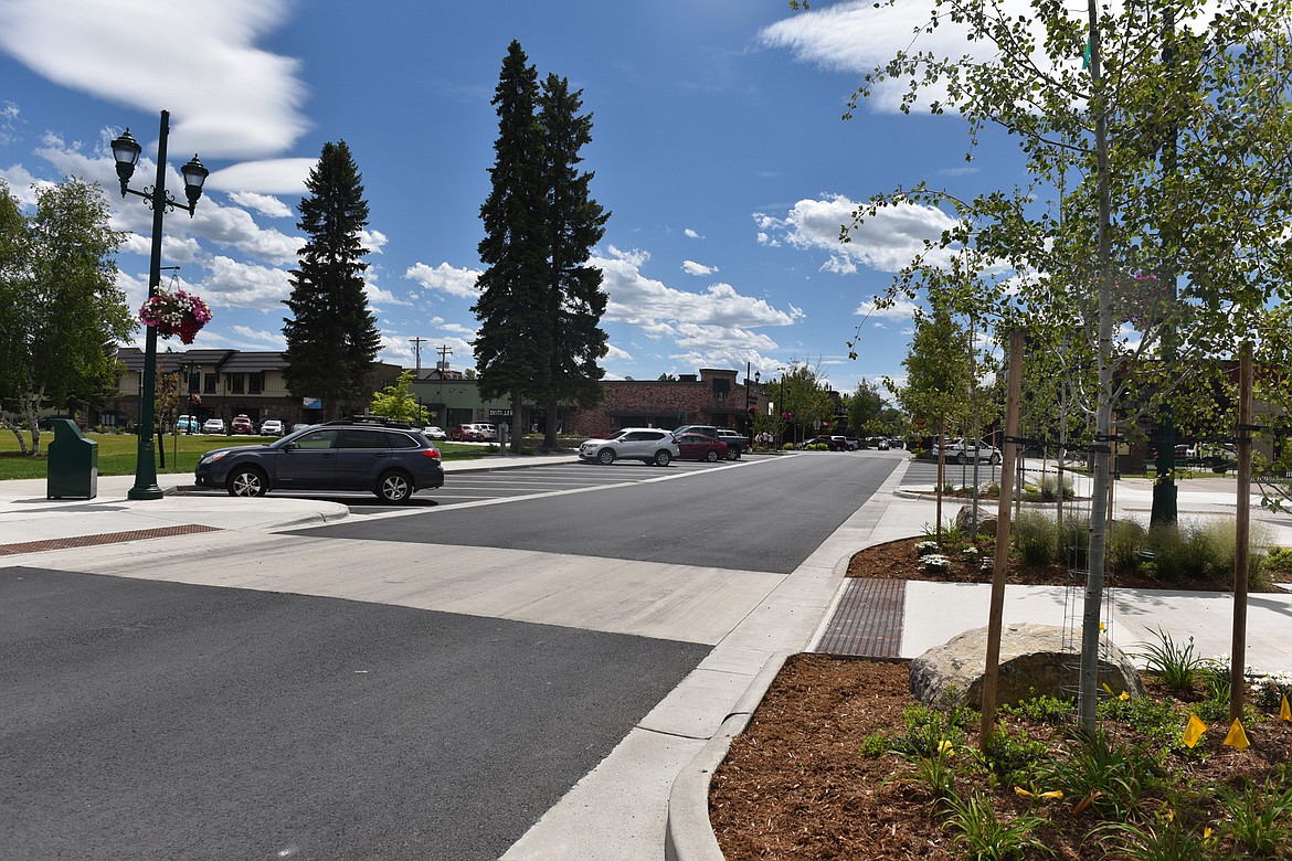 As part of the upgrades to Depot Park, three of the streets and sidewalks around the park were reconstructed along with landscaping. The sidewalks are wider than normal to make the area more pedestrian friendly. (Heidi Desch/Whitefish Pilot)