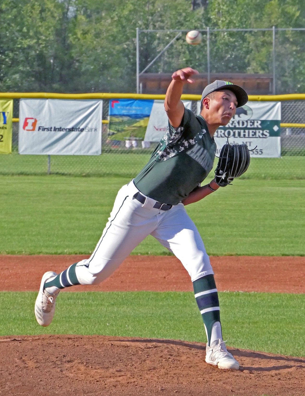 Mission Valley Mariners pitcher Alex Muzquiz starts in a game against the Missoula Mavericks during the Class A Legion Baseball Western District Tournament on Thursday, July 30 in Florence. (Whitney England/Lake County Leader)