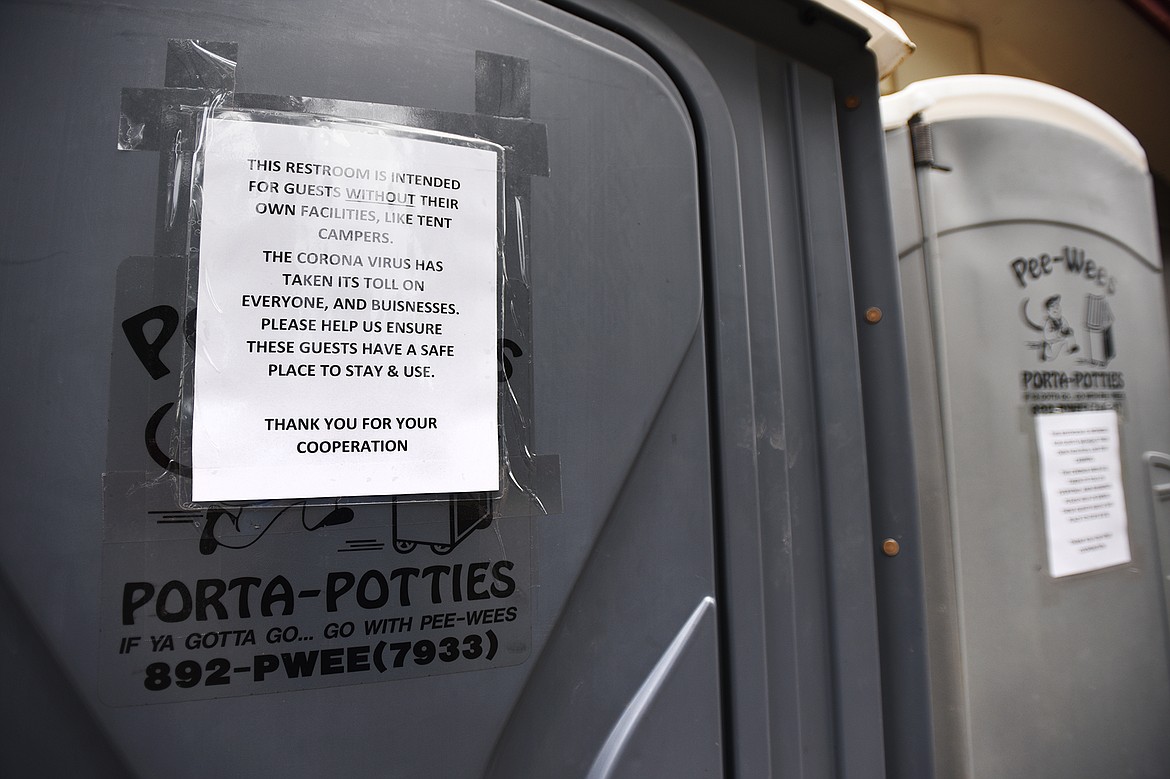 Porta-Potties outside the Spruce Park On the River RV Park & Campground store in Evergreen on Thursday, Aug. 6. (Casey Kreider/Daily Inter Lake)