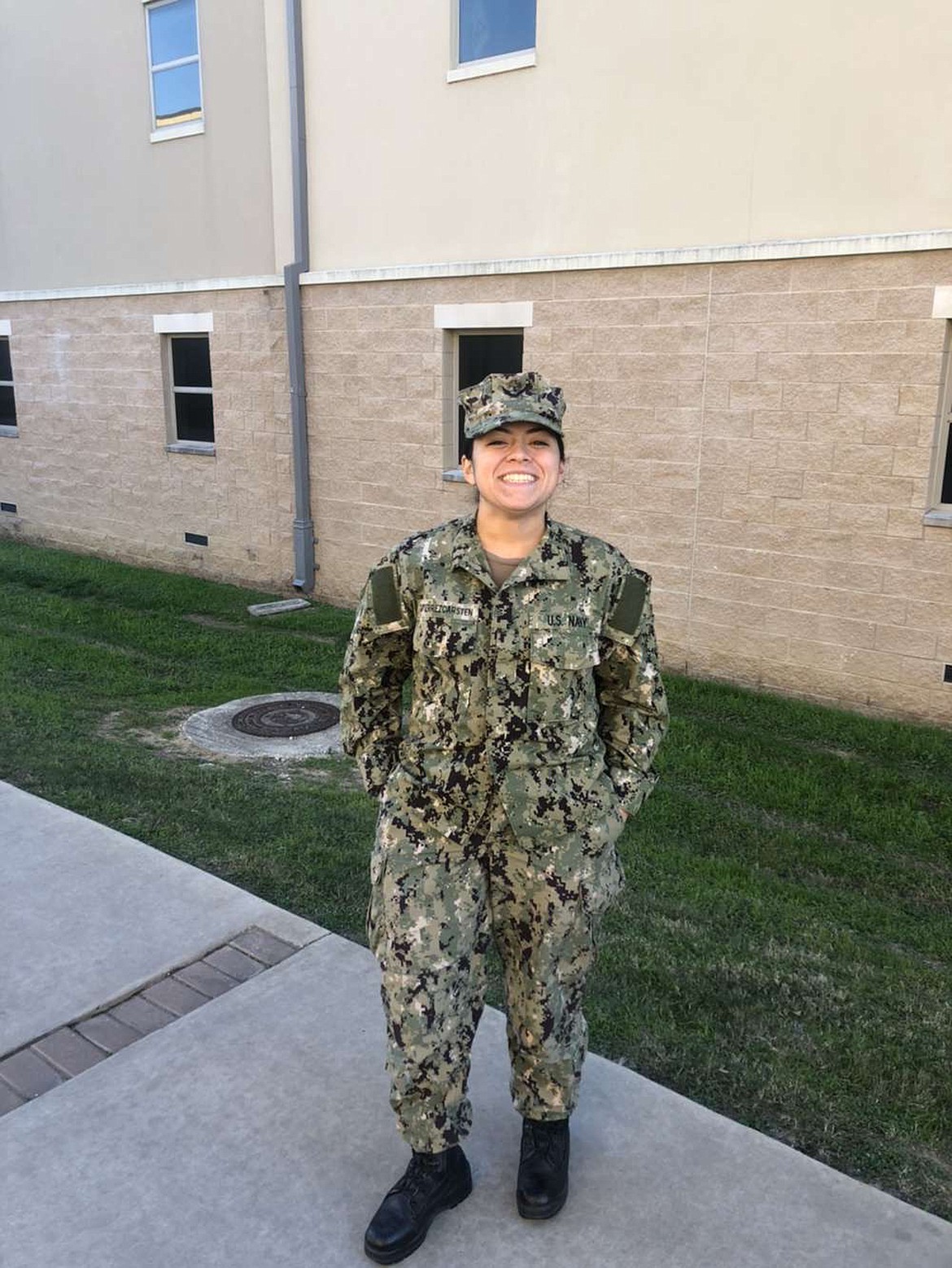 2019 MLHS graduate Julia Gutierrez-Carsten poses in her working uniform in October at Joint Base San Antonio-Fort Sam Houston, where she completed her accession training for the U.S. Navy.