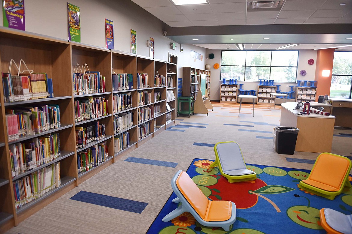 The library inside the new Muldown Elementary School includes plenty of natural light and open areas for classrooms to gather. (Heidi Desch/Whitefish Pilot)