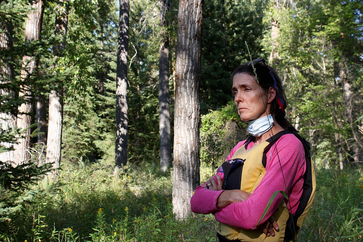 Constanza von der Pehlan with the Flathead Lakers stands amid a cottonwood forest on lands that encompass the Bad Rock Canyon Conservation Project area near Columbia Falls. (Kianna Gardner/Daily Inter Lake)