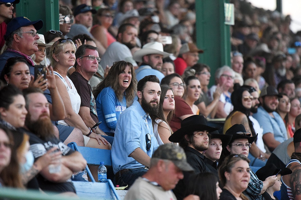 Fans watch the Indian Relay Races from the grandstands during the Northwest Montana Fair & Rodeo at the Flathead County Fairgrounds on Friday, Aug. 21. (Casey Kreider/Daily Inter Lake)