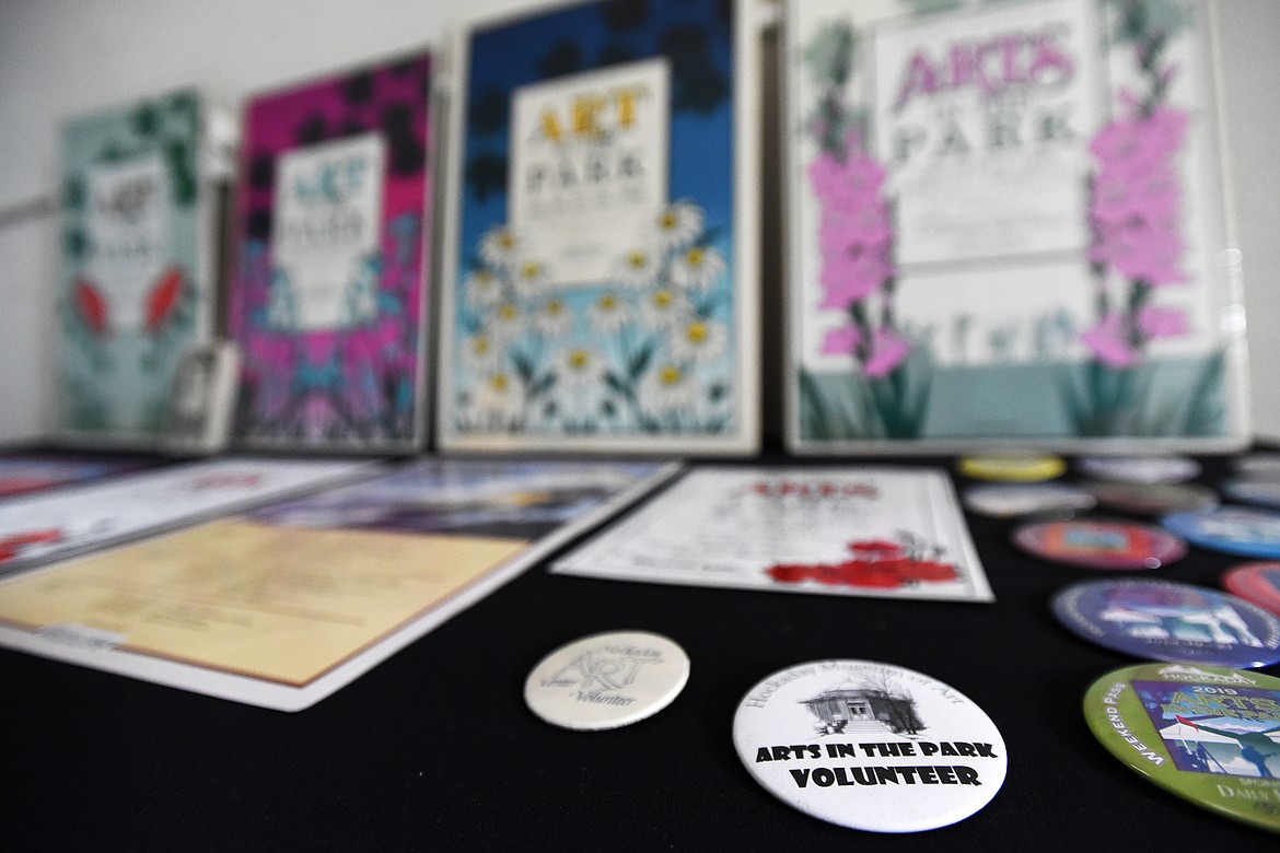 Posters, pins and other memorabilia from past Arts in the Park events on display at the Hockaday Museum of Art in Kalispell on Tuesday, Aug. 25. (Casey Kreider/Daily Inter Lake)