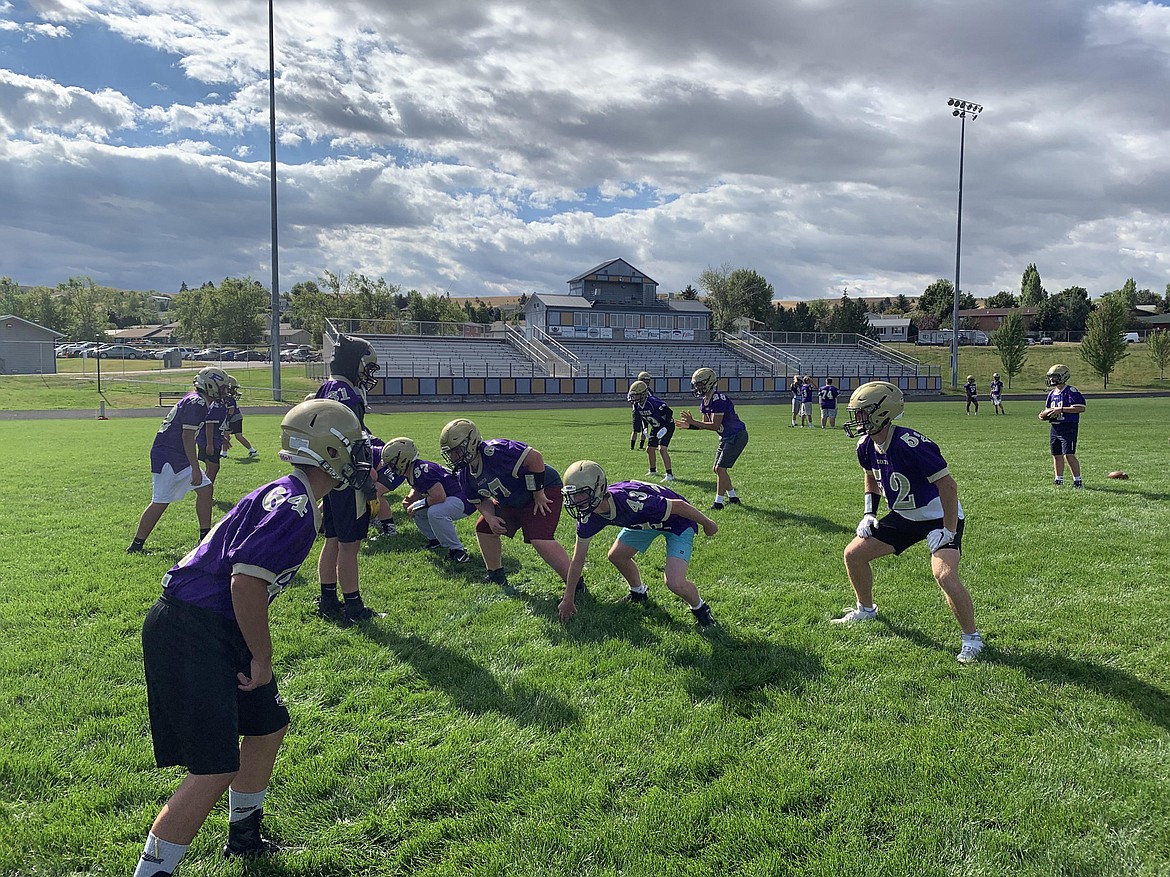 The Polson Pirates walk through some offensive drills on Saturday morning. (Photo courtesy of Jason Burrough)