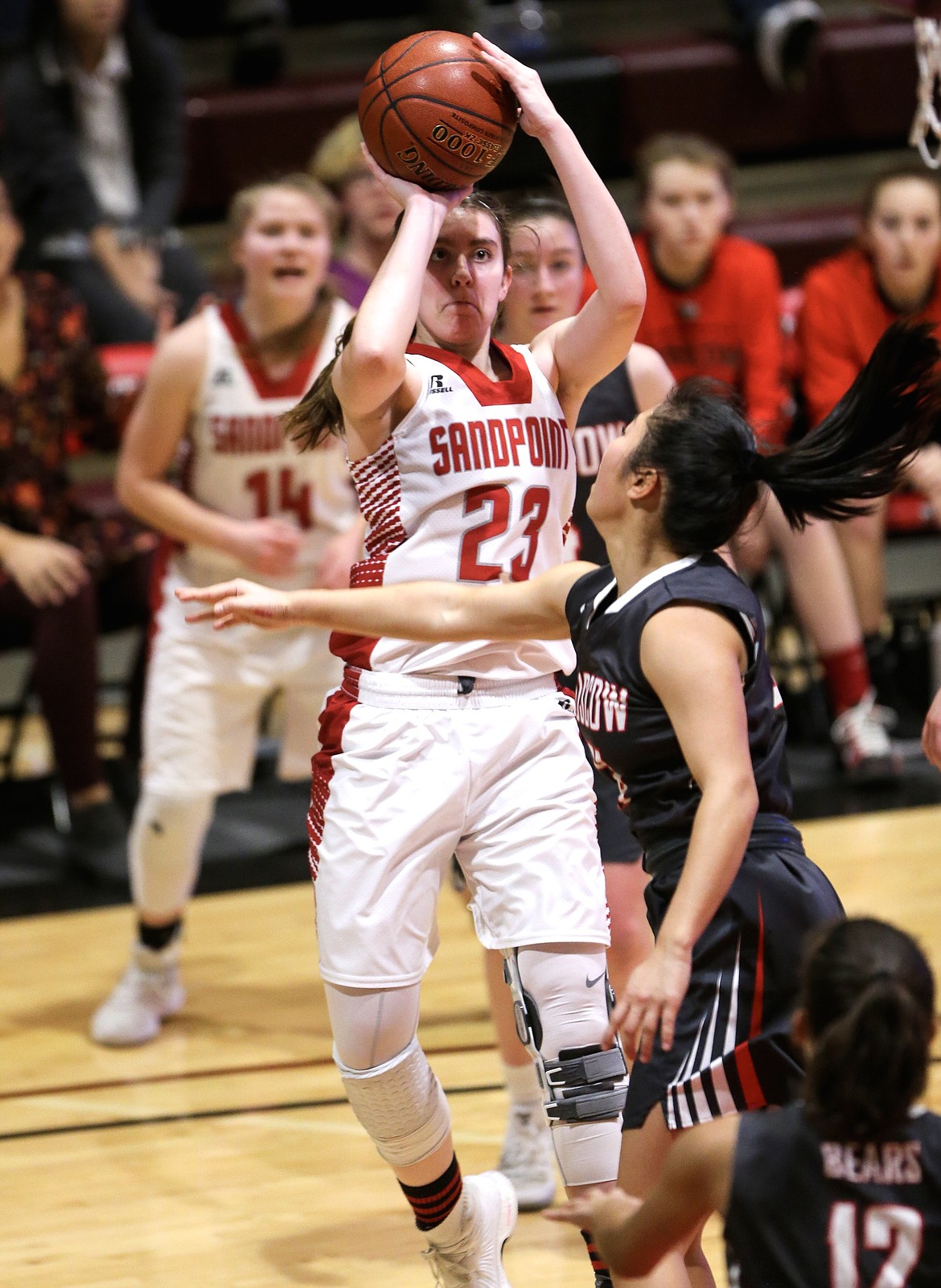 (File photo courtesy of JASON DUCHOW PHOTOGRAPHY) 
 Then-SHS senior Trinity Golder goes up for a shot in a district tournament win over Moscow on Feb. 7, 2018.