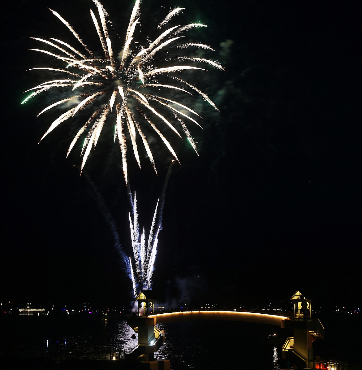 A firework explodes over Lake Coeur d’Alene during the 2019 Fourth of July celebration.