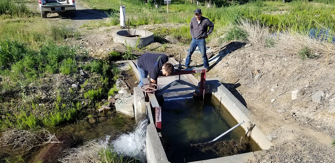 Nate Volkov adjusts the water for an orchardist.