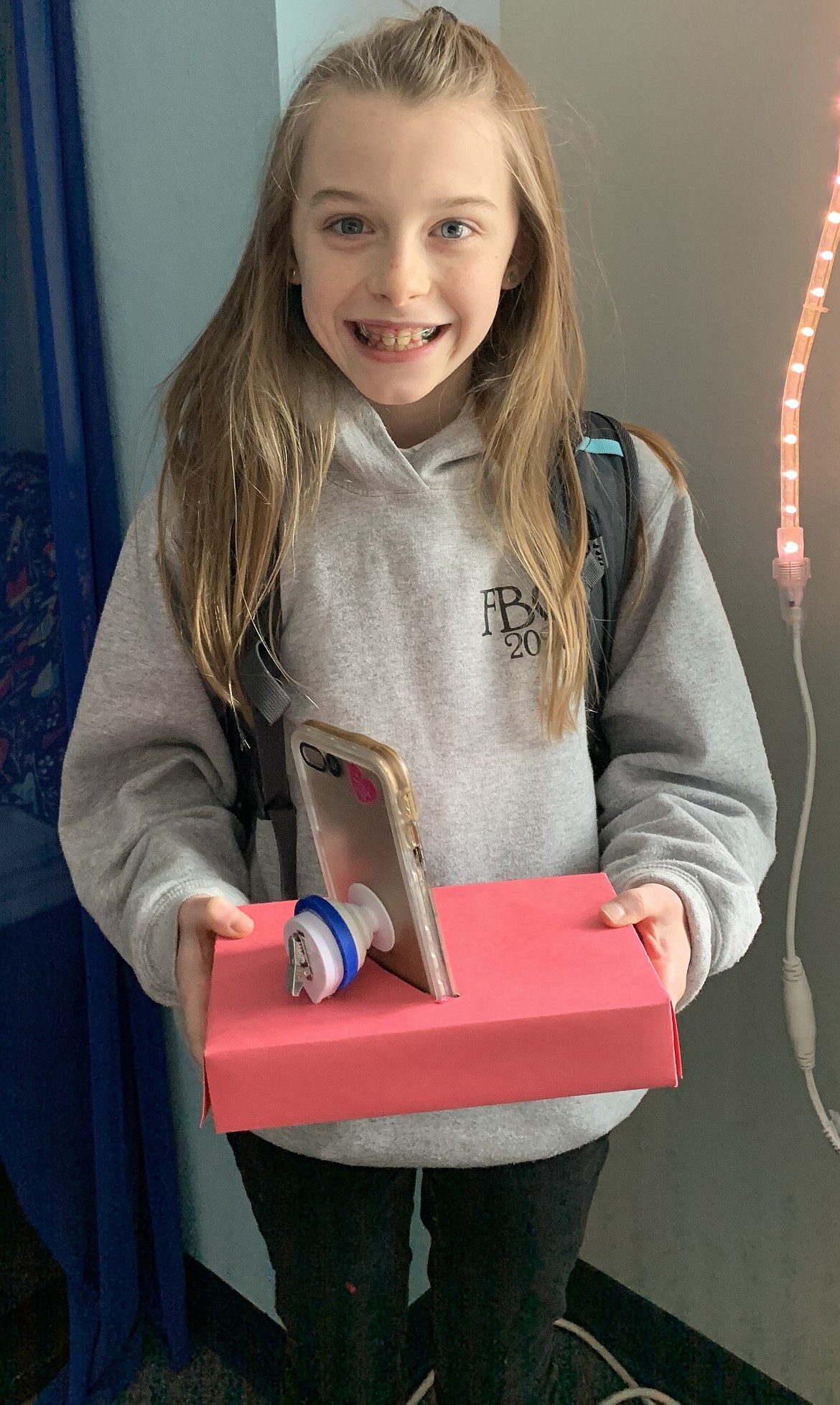 Irelynn Jolley, a student at Forrest Bird Charter School in Sandpoint, invented the Luludropit, a phone case that has a retractable cord so a phone won’t hit the ground when dropped. The 30th annual 