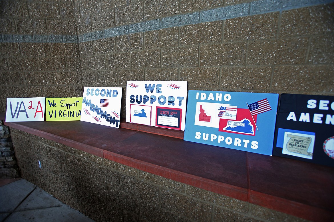 Attendees carried signs to the Second Amendment rally at McEuen Park to show support for Virginia. (LOREN BENOIT/Hagadone News Network)