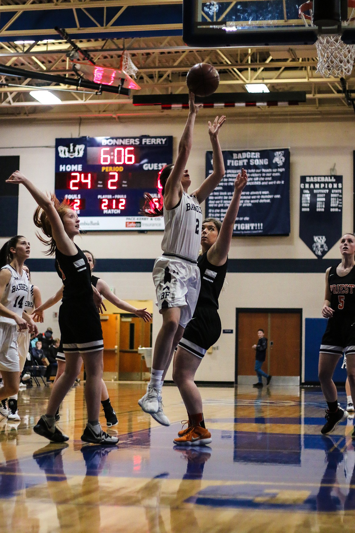 Photo by MANDI BATEMAN 
 Baylee Blackmore drives to the basket during the home game against the Spartans on Jan. 23.